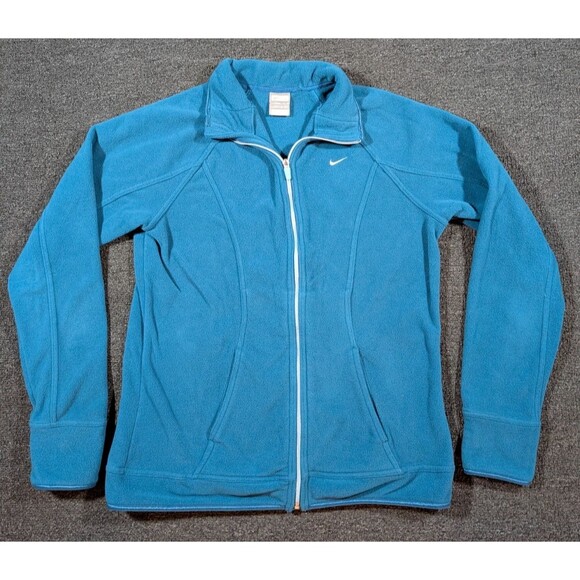 Nike Womens Large (12-14) Fleece Blue Therma Fit Zip Up Sweatshirt Sweater - Picture 2 of 7